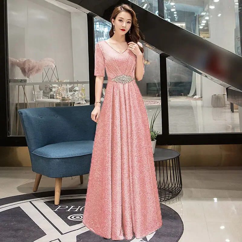 HJZY125# длинное платье подружки невесты комплект со шнуровкой для девочек с бриллиантами невесты Вечерние платья Свадебные рождественское платье gary розовый
