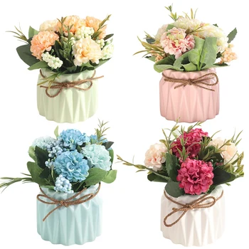

HOT SALE 4PCS Nordic Simulation Hydrangea Potted Plant Fake Flower Simulation Plant Flower Small Bonsai Desktop Decorations