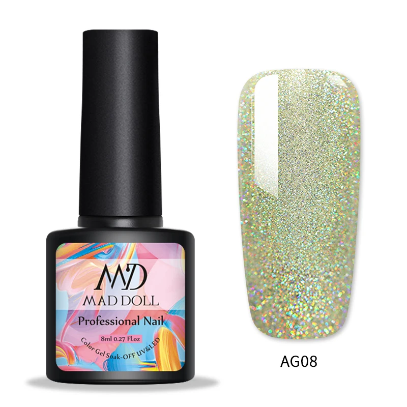 AG08 MAD DOLL 1 бутылка 8 мл УФ-гель для ногтей Зеленый Фиолетовый Блестящий долговечный замачиваемый маникюрный гель для ногтей лак - Цвет: AG08
