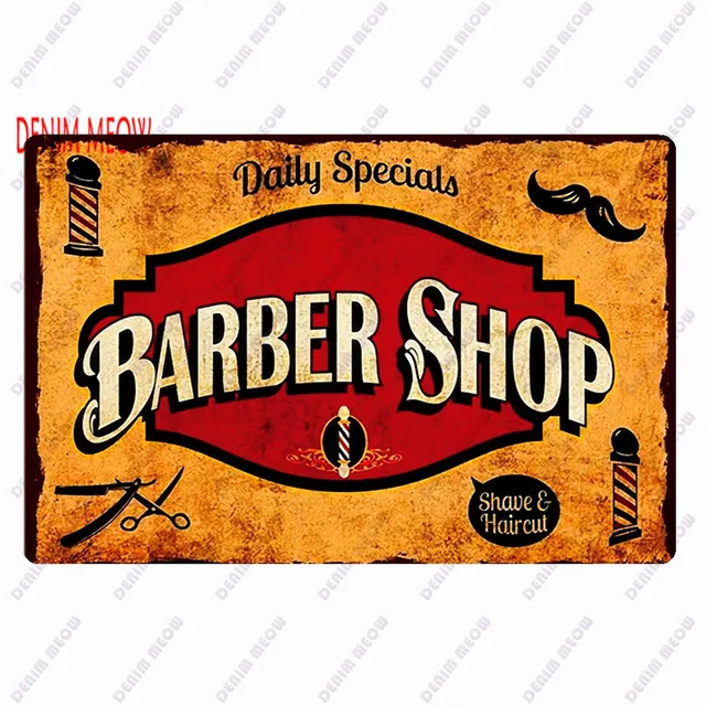 Hair Cutting Retro Plaque Metal Signs BARBER SHOP Vintage Painting Wall Art Posters Cafe Bar Pub Shave & Haircut Home Decor WY28 9