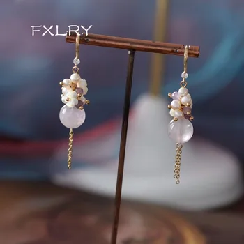 

FXLRY vintage Handmade natural freshwater pearl shell Summer purple short earrings for women jewelry