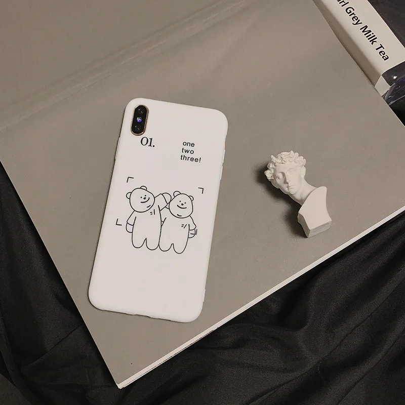 For iPhone 7plus case silicone cover Retro black cat Simple funny bear Phone case for coque iPhone 7 6s 8 Plus X XR XS MAX Case