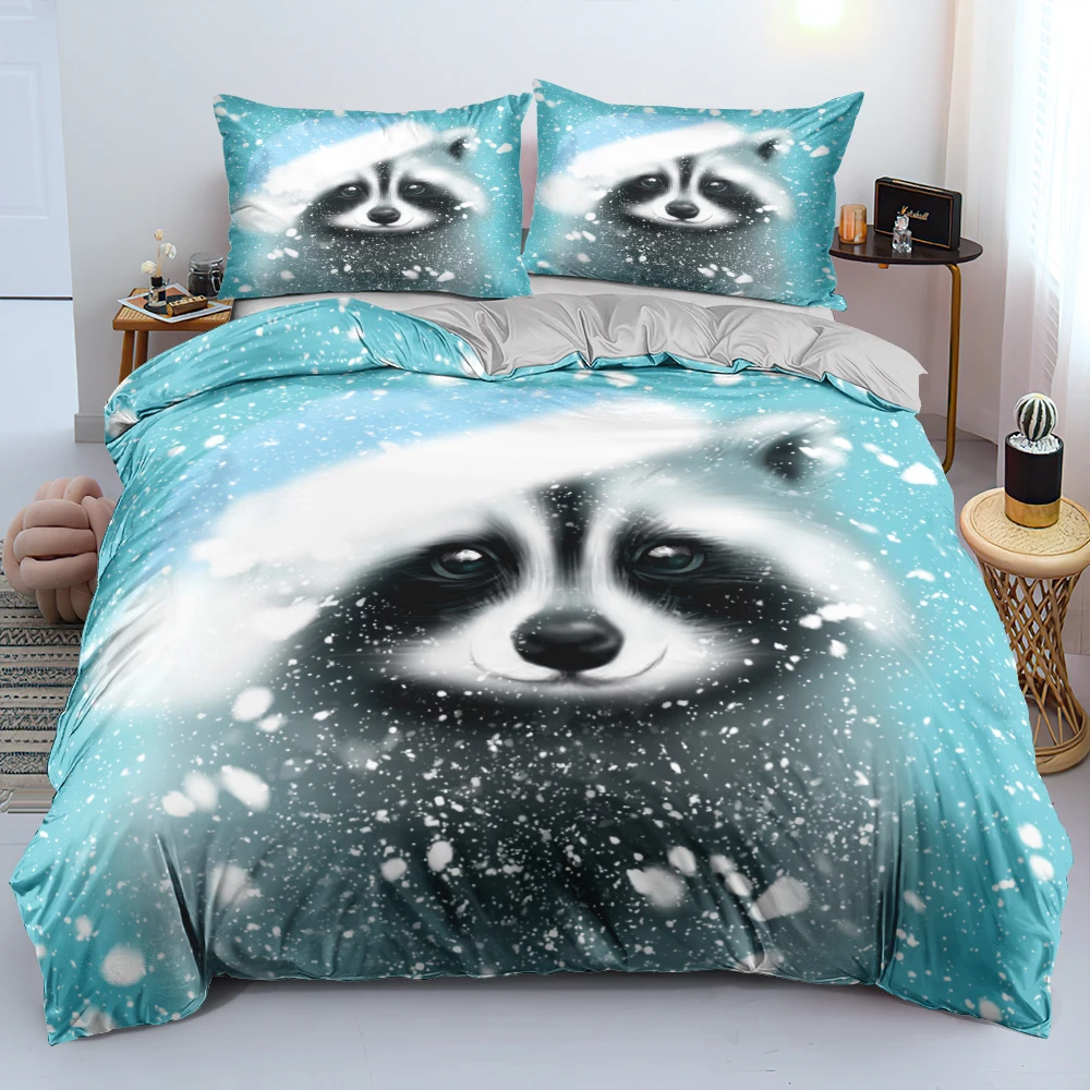 

3D Cute Snow Raccon Duvet Cover Set Blue Quilt/Comforter Cover Set Twin Full Queen King Size 203x230cm Bedding Set Home Textile
