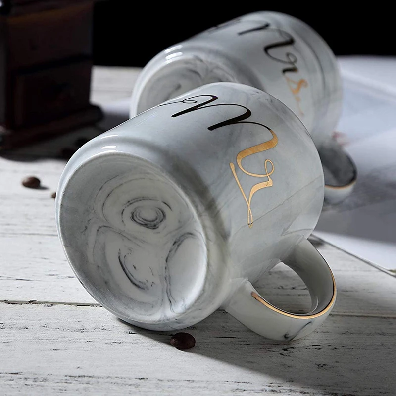 ELEG-набор кофейных кружек: Mr. And Mrs. marble цветные керамические кружки, набор из 2, элегантный, Романтический, прочный, отлично подходит для свадебного подарка, Val
