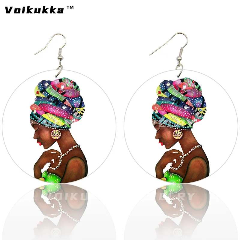 Voikukka Jewelry 6 Cm Circle African Women With Blue Hair Art Afro Girl Painting Wood Both Sides Printing Dangle Earrings 6 Voikukka Jewelry 6 Cm Circle African Women With Blue Hair Art Afro Girl Painting Wood Both Sides Printing Dangle Earrings
