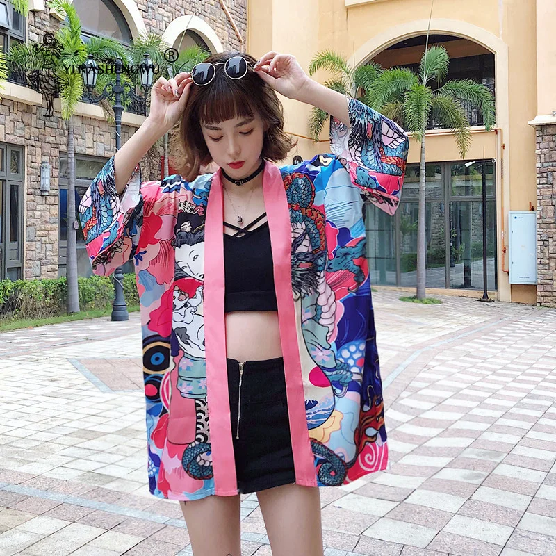 Loose Print Kimono Cardigan Streetwear Fashion Women Clothing Asia Japanese Harajuku Blouse Yukata Women Cosplay Costume Kimono