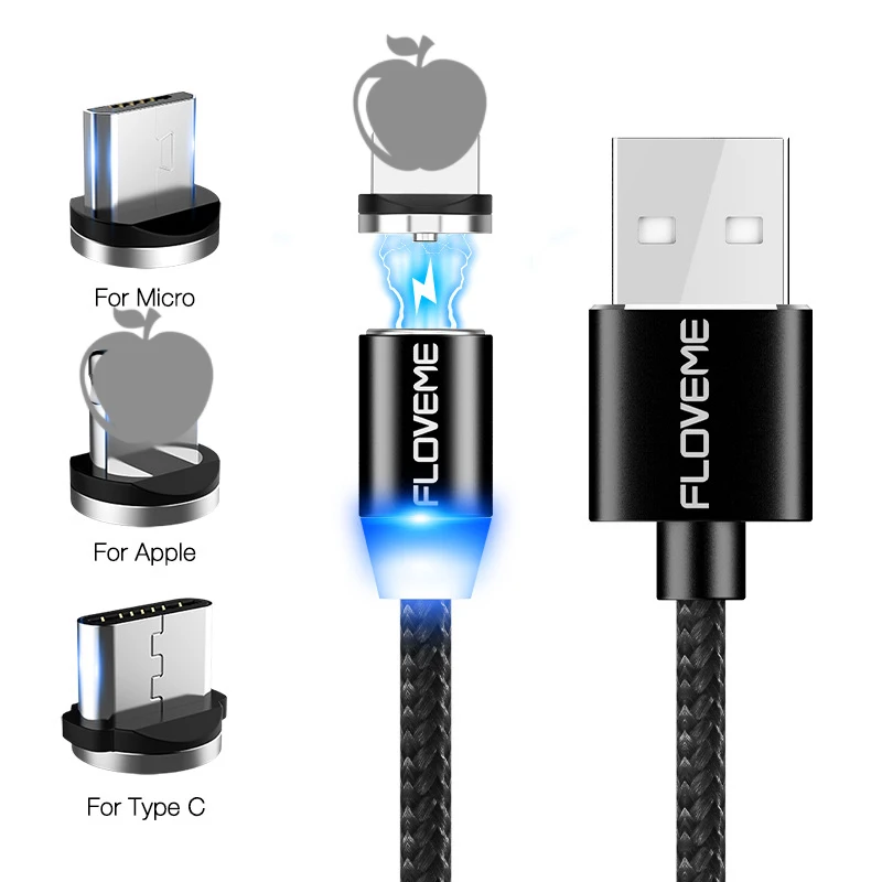 

LED Magnetic USB Cable For Samsung Xiaomi Huawei For iPhone XS X Magnet Plug & USB Type C Cable & Micro USB Cable Fast Charging
