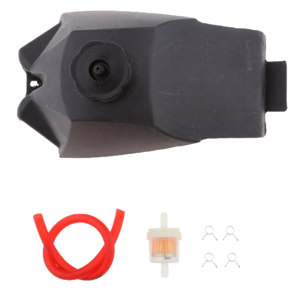 Black Gasoline Tank + Red Fuel Line 12 inch + Orange Fuel Filter for 47cc 49cc 2-Stroke Dirt Bike ATV
