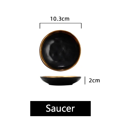 Black Saucer Золотая инкрустация, матовая фарфоровая обеденная тарелка, роскошная круглая тарелка для свадебной вечеринки, домашняя декоративная посуда и тарелки, набор посуды - Цвет: Black Saucer