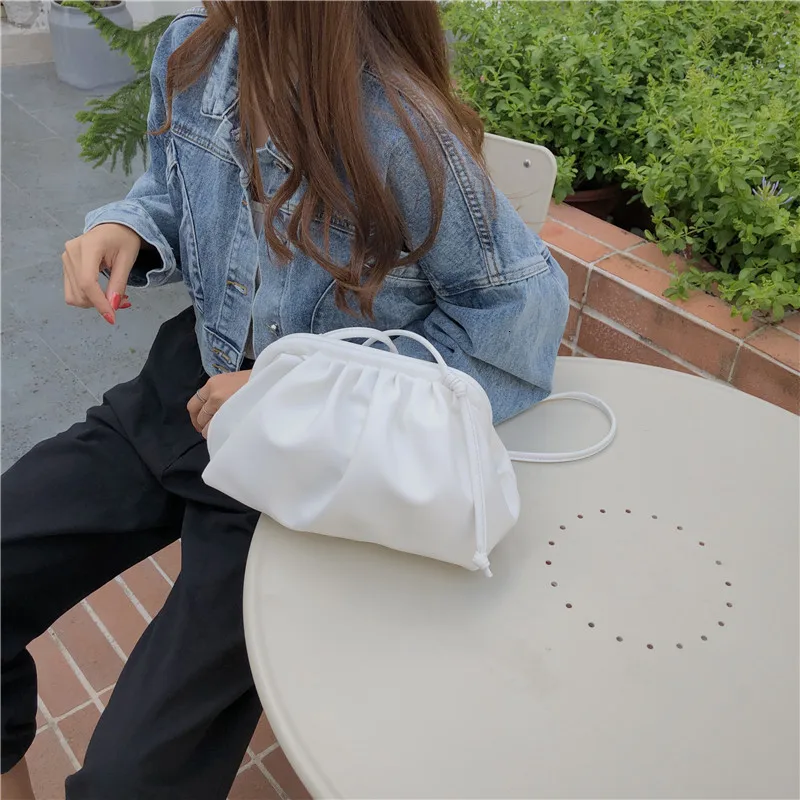 Soft Cloud PU Leather Women Handbag New Dumpling Crossbody Bag Shell Light Weight Shoulder Messenger Bag Folds Clutch Bag