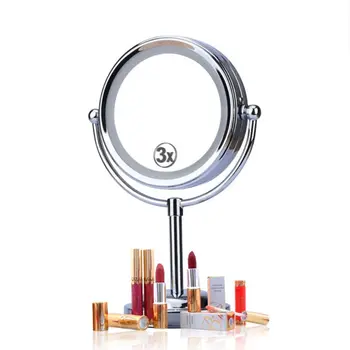 

360 degree rotating double face vanity mirror, 3 times magnification, showing details. With soft led light ring, eye protection
