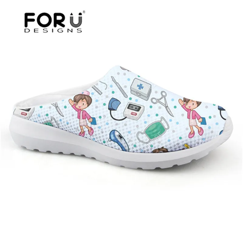 FORUDESIGNS Cartoon Nurse Pattern Sandals Women Slipper Female Summer Shoes for Ladies Sandalias Mujer Women's Flats Mesh - Цвет: H5806CA