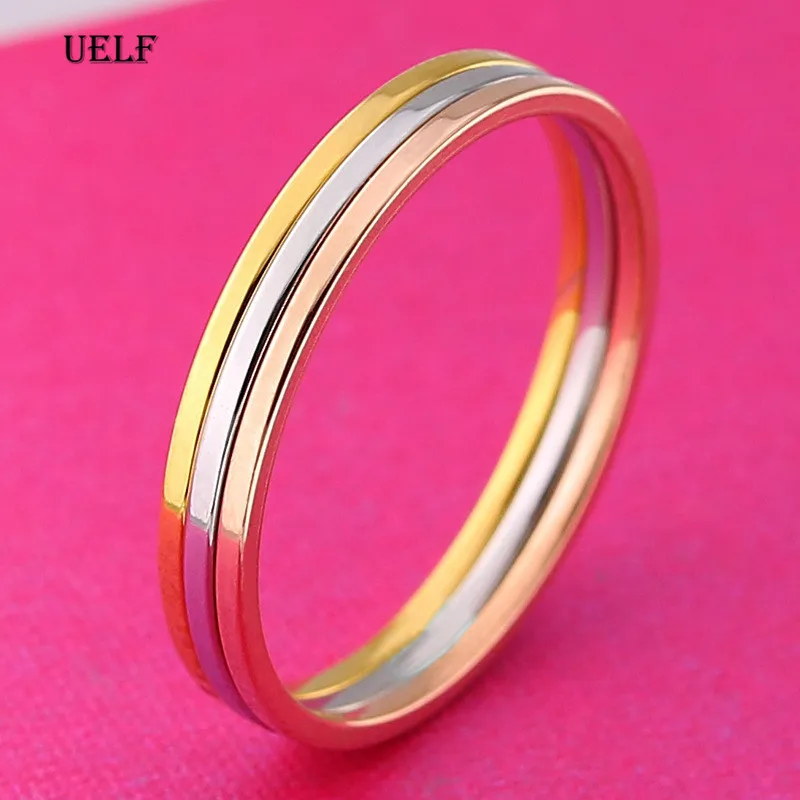 Uelf Promotion Titanium Steel Rose Gold Color Anti-allergy Smooth Couple Wedding Ring Woman Man Fashion Jewelry | Украшения и