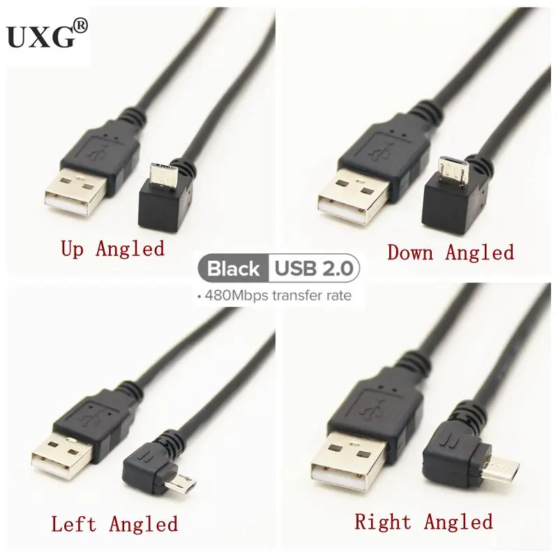 90 градусов вверх вниз левый правый угловой Micro USB штекер к 2 0 разъем для зарядки
