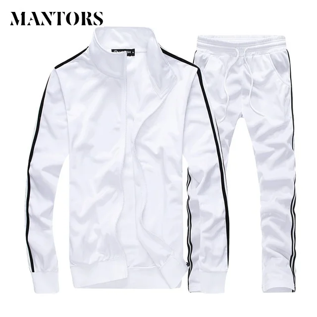 

Spring Autumn Men Set Casual Men's Sportswear Tracksuit Striped Zipper Jacket+Sweatpants Two Piece Sets Male Solid Sporting Suit