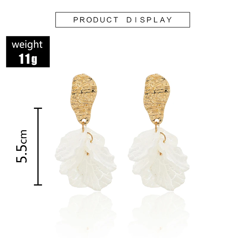 Docona элегантный золотой белый лист цветок висячие серьги-капли для женщин металлический Цветочный кулон серьги модный подарок для ювелирных изделий 8239
