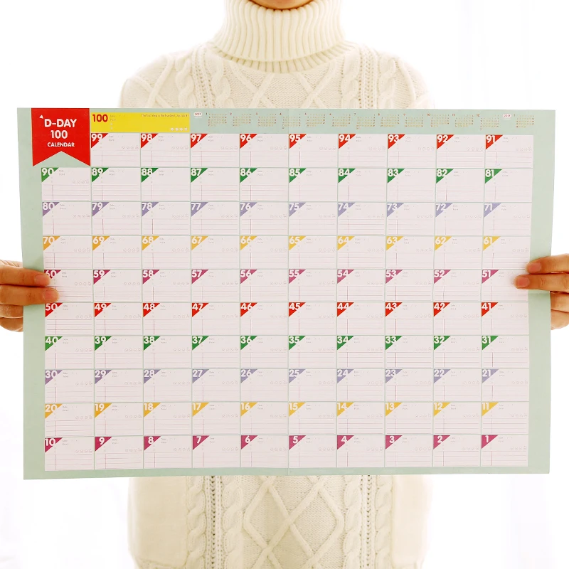 

100 Day Countdown Calendar Planner Paper Wall Calendar Daily Planner Notes Schedule Daily Memos Timetable Notebook Plan Schedule