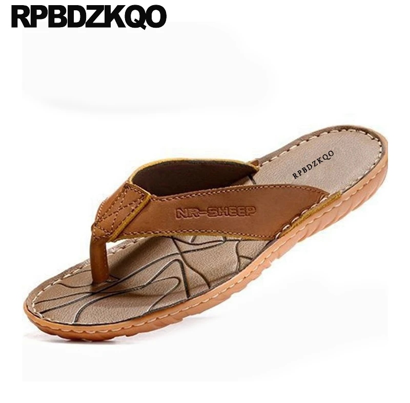 

leather open toe flip flop slides waterproof shoes casual native beach brown mens sandals 2019 summer outdoor fashion slippers
