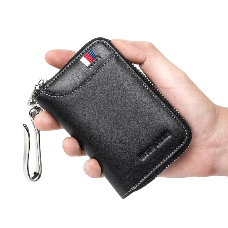 BISON DENIM Genuine Leather Key Wallet Male Card Keychain Cover