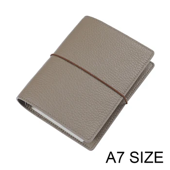 

Genuine Leather Rings Notebook A7 Size Silver Binder Mini Agenda Organizer Cowhide Diary Journal Planner with Credit Card Slots