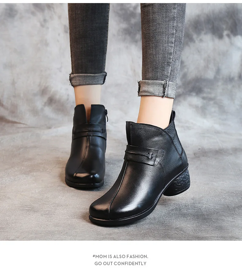 GKTINOO Winter Shoes Women Boots Fashion Elegant Embossed Genuine Leather Boots Side Zipper Thick with High Heels 5cm