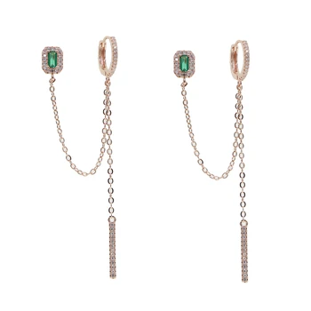 

2020 New Long chain Tassel rose Gold Color Dangle Earrings for Women Wedding Drop green cz Earing Fashion Jewelry Gifts 68mm