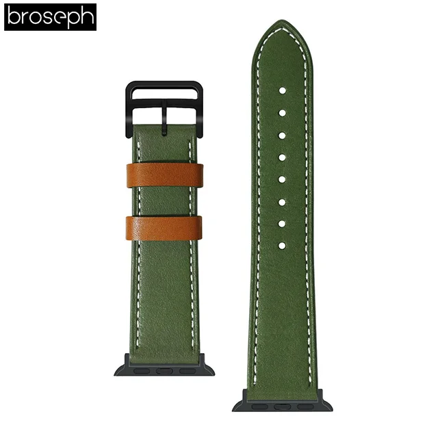 Green Ремешок из натуральной кожи для Apple Watch, 4 ремешка, 40 мм, 44 мм, Ретро ремешок для часов iWatch, 3, 2, 1, браслет, ремень, браслет - Цвет ремешка: Green