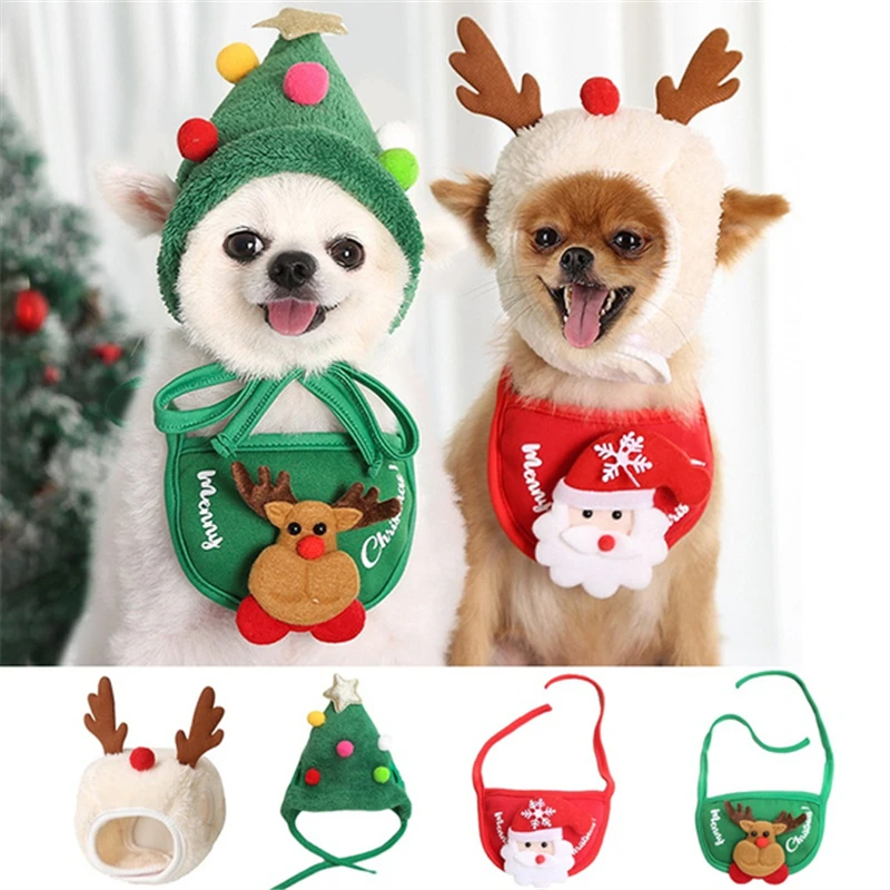 2 Colors Hair Bulb Winter S/L Cosplay Cat Dog Pets Festival Pattern Elk Pattern Cute Pet Saliva Towel Hat Christmas Costume