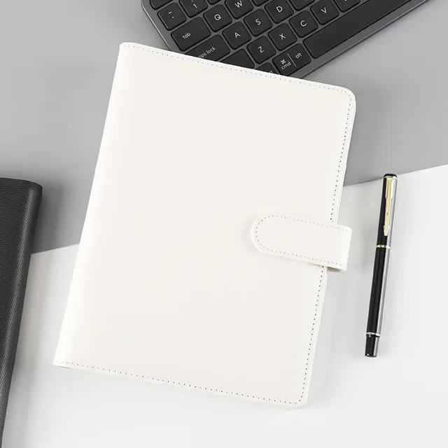 A5 Pu Leather 6 Ring Binder Notebooks Planner Covers Pink Cute Macaron Journal Note Agenda Diary Book Office and School Supplies white only cover