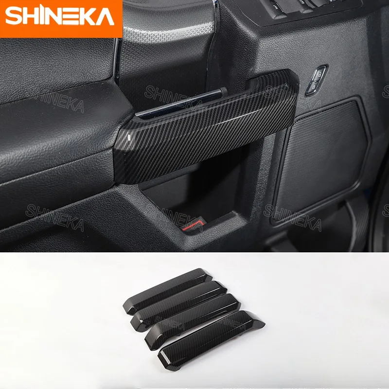 Carbon fiber SHINEKA автомобильный Стайлинг ABS Внутренняя крышка внутренней дверной ручки отделка полосы стикер комплект для Ford F150+ Высокое качество - Название цвета: Carbon fiber