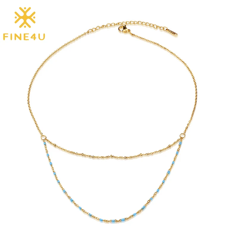 Ожерелья-Чокеры FINE4U N366 двухслойные Ожерелья Цепочка Из Нержавеющей Стали