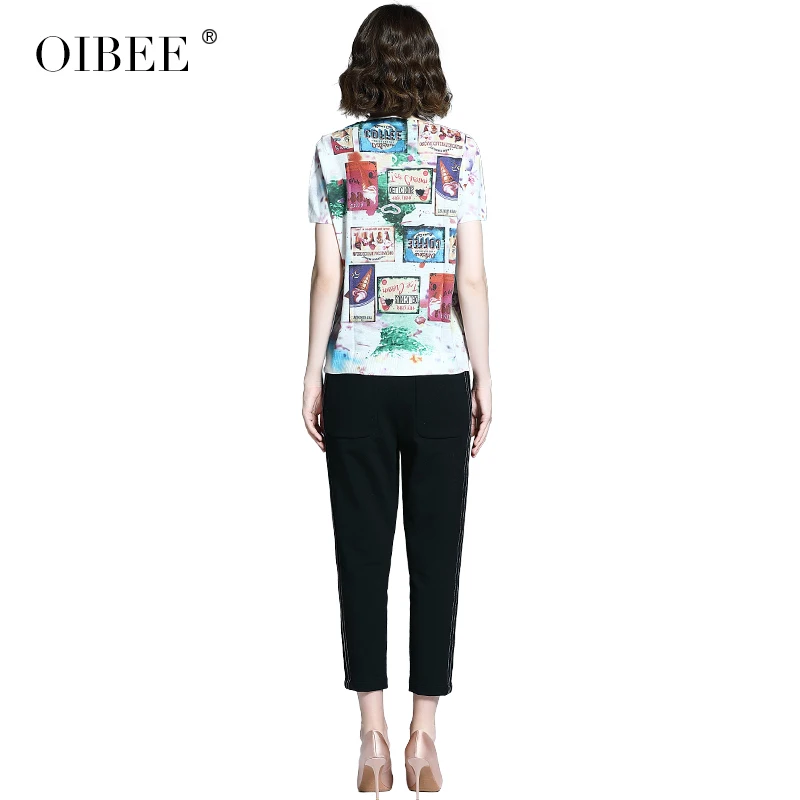 OIBEE2019 женский осенний свитер Топ женский дикий принт рукав круглый вырез короткий рукав свободная рубашка