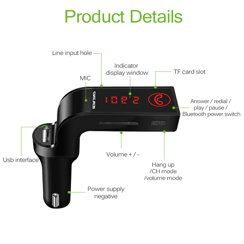 Mingtongli trasmettitore del Giocatore Hands Free Bluetooth AUX modulatore dellautomobile 4 Kit Lettore MP3 