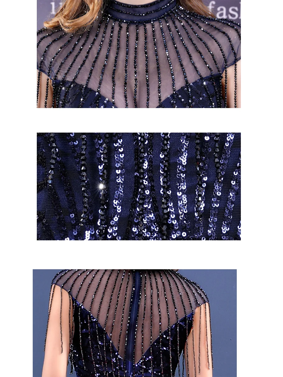 Вечернее платье Высокий воротник халат, украшенный бисером De Soiree Bling Sequin вечерние платья для женщин длина до пола официальное платье F264