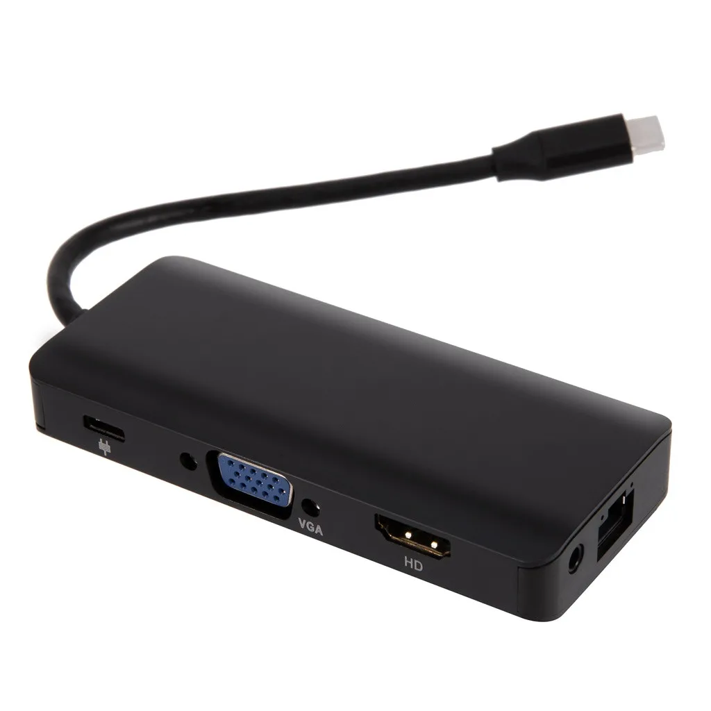 9 в 1 usb type-C концентратор 4K HDMI многопортовый адаптер док-станция с VGA гигабитный Ethernet PD зарядка USB 3,0 порты SD кард-ридер