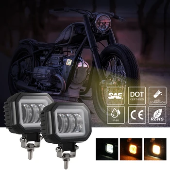 

1 Pair 3.5 Inch Motorcycle Amber Square Spotlight Angel Eye Work Light DRL Construction Lighting Boat Lighting Car Accessories