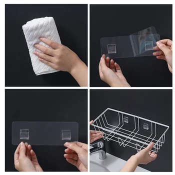 

Wall Mount Drillless Iron Shelf Seamless Storage Rack with 3 Hooks Kitchen Bathroom Supplies @LS