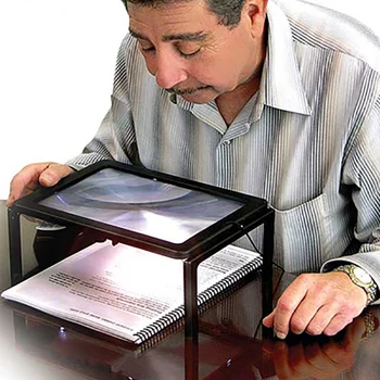 

Seniors Full Page Reading Magnifier Hands Free 3X Magnifying Tools 4 LED Lights Desktop Loupe for Experimental Observation