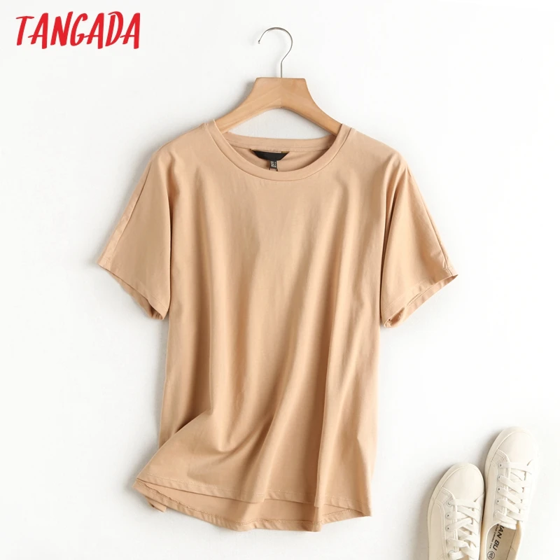 Tanio Tangada 2022 kobiety khaki bawełniana basic T shirt z