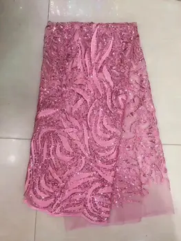 

African Lace Fabric 2019 Pink Embroidered Nigerian Laces Fabric Bridal High Quality French Tulle Lace Fabric For Women Dress