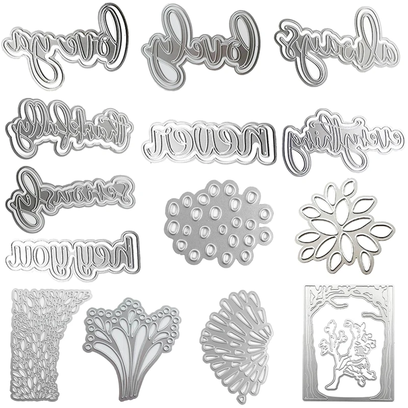 

"Love You" Words Metal Cutting Dies Scallop Flowers Leaves dies For Scrapbooking Craft Die Cut Card Making Embossing Stencil New