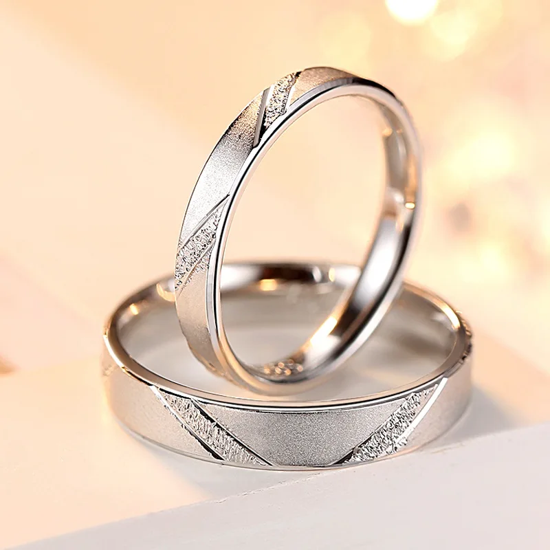 Trendy Wedding Ring Pure 100% 925 Sterling Silver Micro Scrub Couple Band Jewelry Accessories Gift for Women / Men Lovers 3