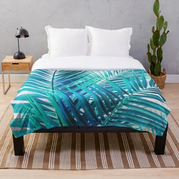 

Turquoise Palm Leaves Throw Blanket Soft Sherpa Blanket Bed Sheet Single Knee Blanket Office Nap Blanket