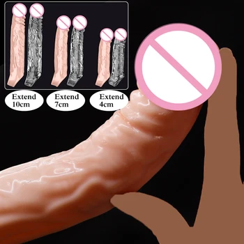 Reusable Penis Sleeve Extender Reusable Condoms Sex Toys for Men Dick Enlarger Extend 4/7/10cm Cock Sleeve Transparent/Flesh 2