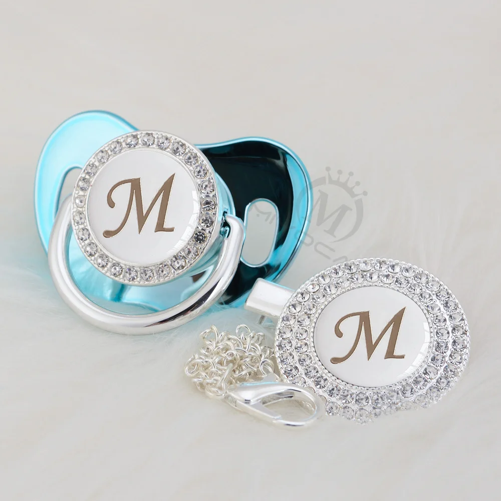 MIYOCAR серебряное имя bling Начальная буква M красивая шикарная пустышка и пустышка зажим BPA бесплатно пустышка bling babyshower подарок LM-1