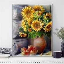 Embroidery-Kits Cross-Stitch Sunflowers Needlework Home-Decoration HUACAN Thread Painting