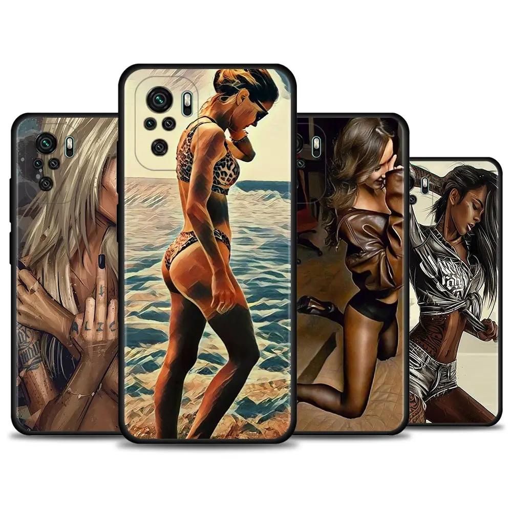 Custodia Per Telefono Per Redmi Note 10 Pro Max 9 9S 9T 8T 7 Cover Soft Funda Per Redmi K40 Plus 9A 9C 9T Coque Hot Sexy Sleeve Tattoo Girl