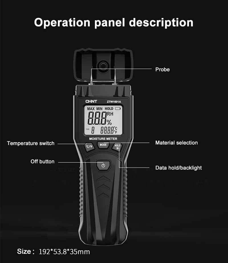 Digital Moisture Meter Wood 2 Pins Different Materials Humidity Tester 0-60% Damp Detector Backlit Screen Wall Hygrometer