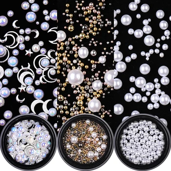 

Mixed Shapes Glitter Pearls Steel Beads Hollow Star Moon Pattern Nail Art Rhinestones Gems Decals Manicures Decoration DIY Tips