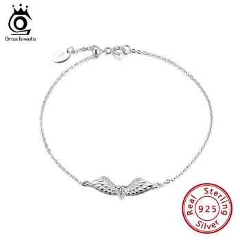 

ORSA JEWELS Heart Zirconia Angle Wing Bracelet 925 Sterling Silver Wrist Chain Bracelets for Women Girl Jewelry Gift SB77